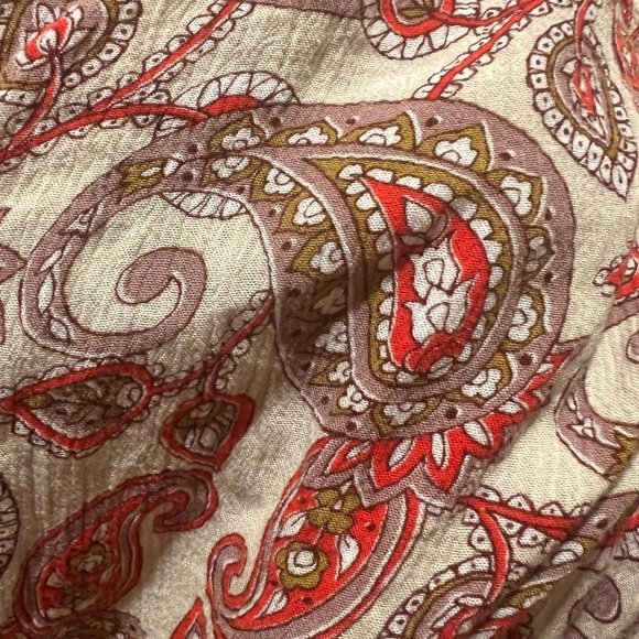 Show me your Mumu  rayon Pom Pom drawstring paisley dress   Red and taupe - Picture 3 of 11